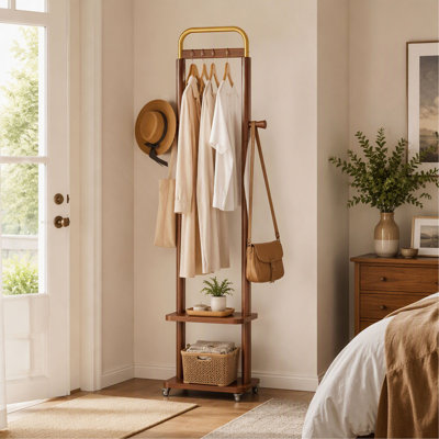 Solid Wood Coat Rack and Hanger, 15.7 x 11.8 x 71 Inch, Eco-Friendly and Easy to Assemble, for Bedroom, Entrance and Living Room