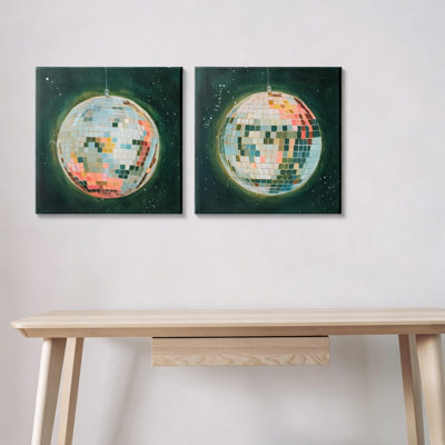 2 Pack Retro Disco Ball 24 x 24 inch Canvas Wall Decor Bar Bedroom Decor