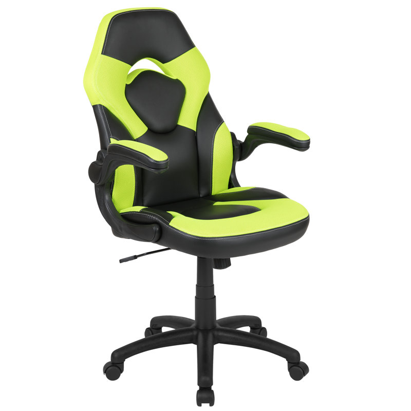 Ergonomic Adjustable Swivel Computer Gaming Chair with Flip-up Arms, Green/Black