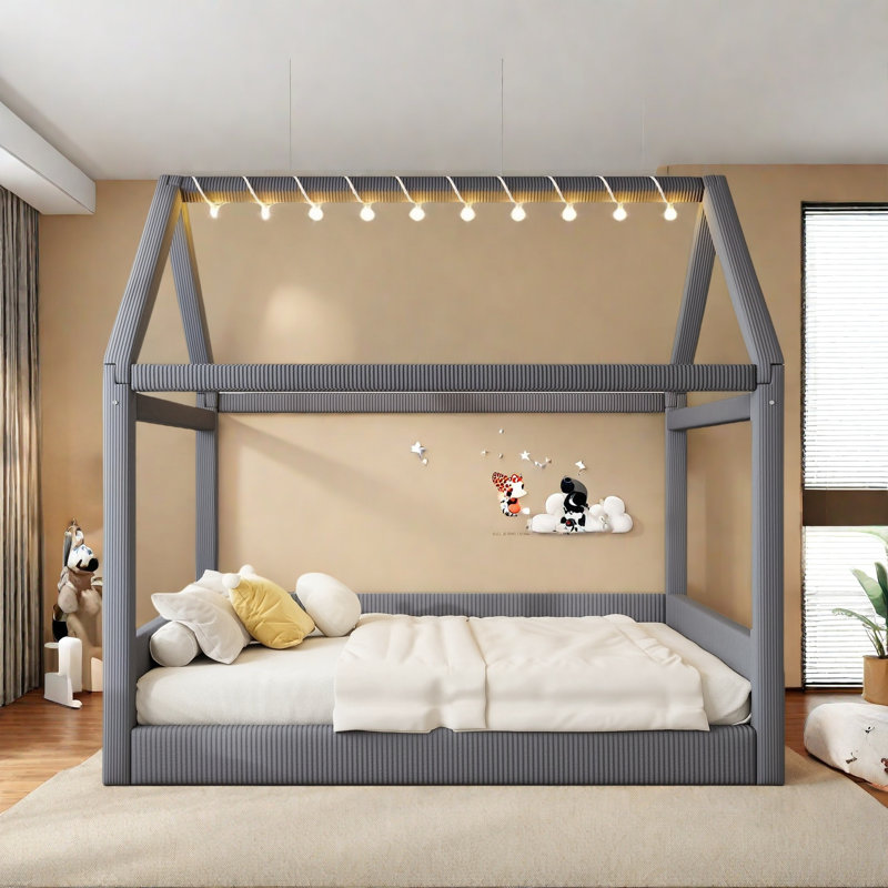 Upholstered Daybed With Led Light Strips, Grey