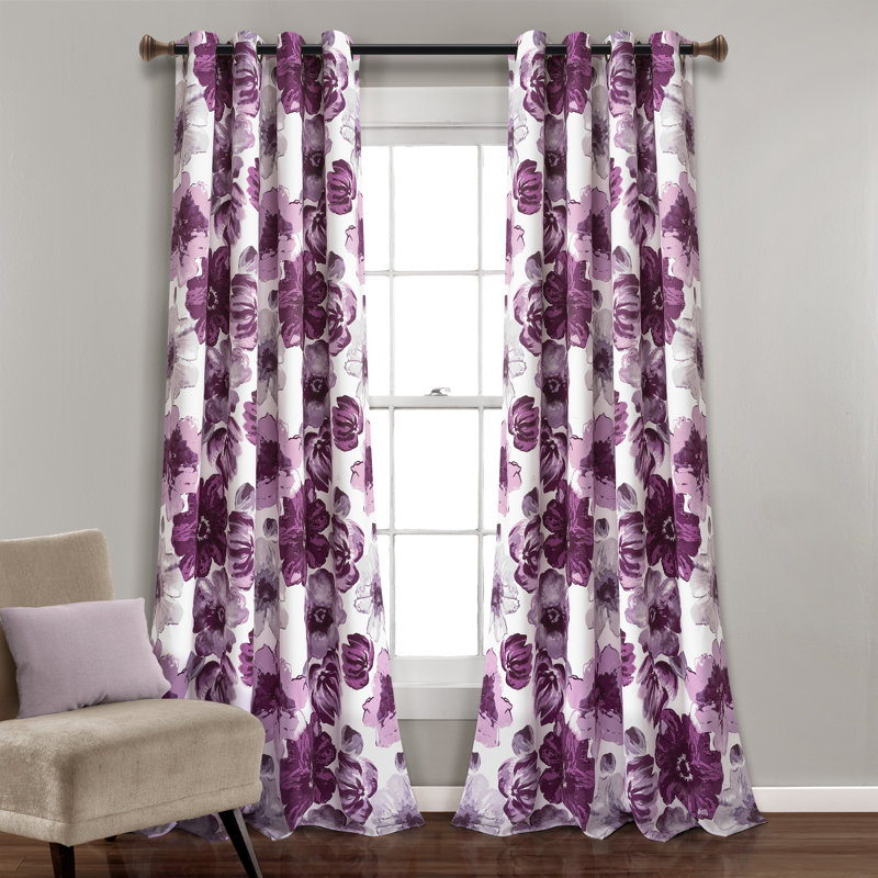 Leah Room Darkening Curtain Pair, 52"W x 95"L, Gray/Purple