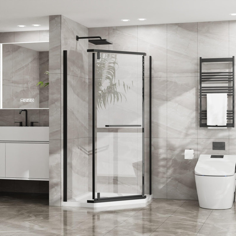 Porte de douche d'angle sans cadre P 36 po x l 36 po x H 72 po, Noir