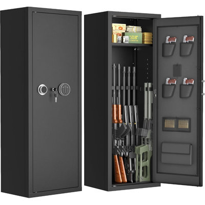 Coffre-fort pour armes à feu 10 à 14, coffres-forts pour fusils et carabines à domicile, armoires à fusil à accès rapide avec lumière DEL pour fusils et fusils de chasse avec verrou à clavier, poches et tablette amovible