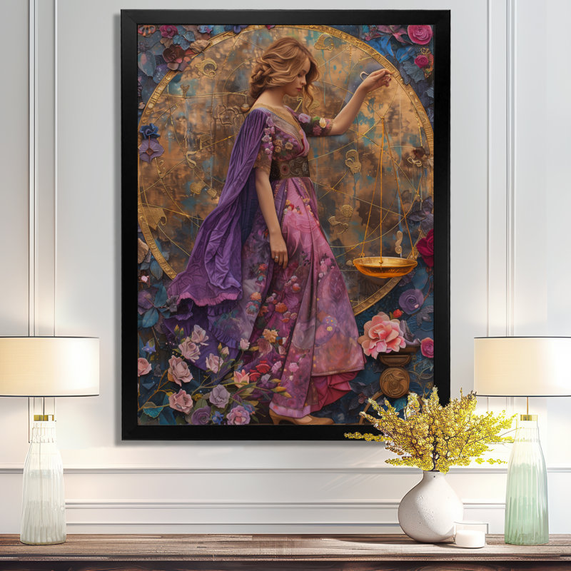 «Mauve Astrology Cosmic Compromise Libra», impression d'art mural, H 20 po x l 12 po x P 1 po, Cadre simple noir