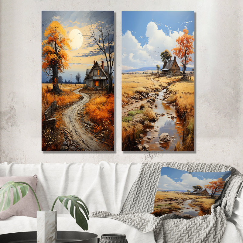 Farmhouse Patterns Pointillism - ensemble de 2 reproductions, H 40 po x l 40 po, Toile tendue