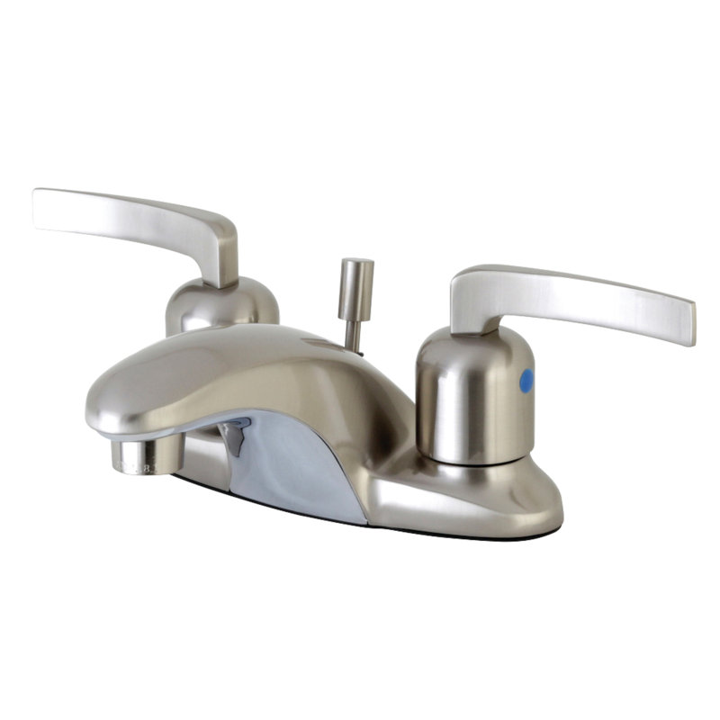 Kingston Brass Centurion Two-Handle 3-Hole Deck Mount 4" Centerset Bathroom Faucet with Plastic Pop-Up, Brushed Nickel