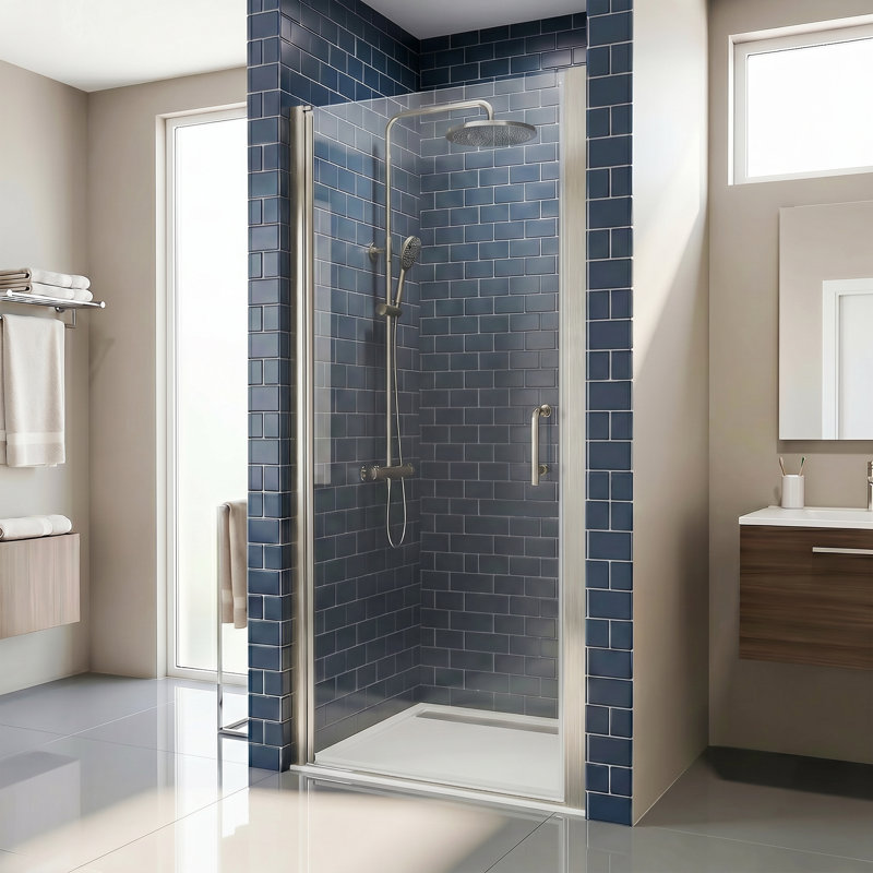 Porte de douche réversible semi-sans cadre en aluminium l 34 po x H 72 po avec verre trempé transparent et poignée