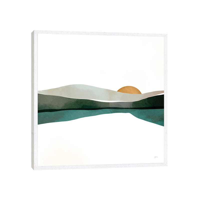 Teal Sunset 1 Piece Wall Art on Canvas, 66.04 cm H x 66.04 cm W, White Framed