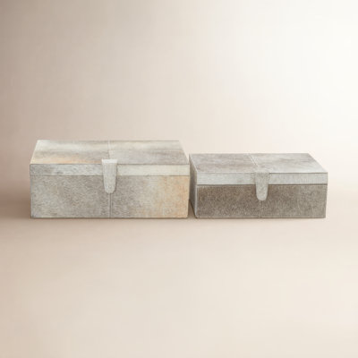 Georgine Natural Leather Hide and Wooden Decorative Box Set (Set of 2)