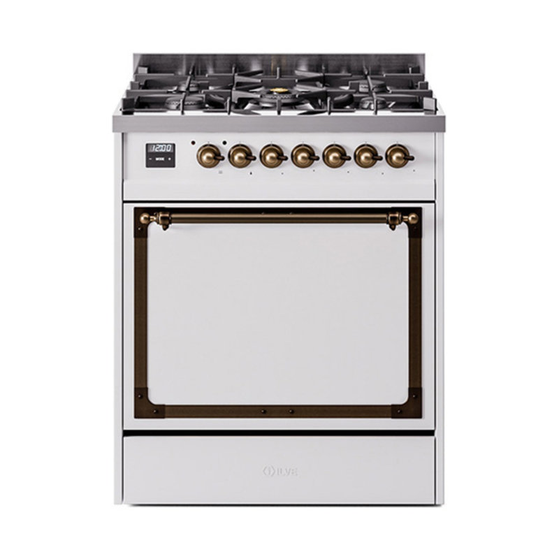 ILVE Nostalgie II Noblesse 30 in Dual Fuel Range, White/Bronze, Natural Gas