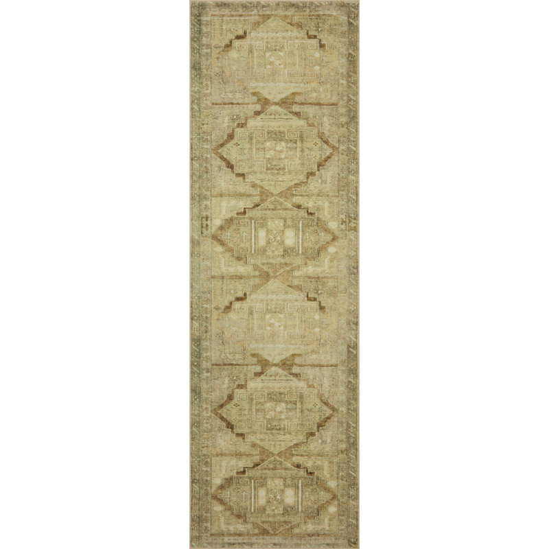 Magnolia Home By Joanna Gaines X Loloi Sinclair Machine Washable Khaki / Tobacco Area Rug, Runner 2'3" x 11'6"