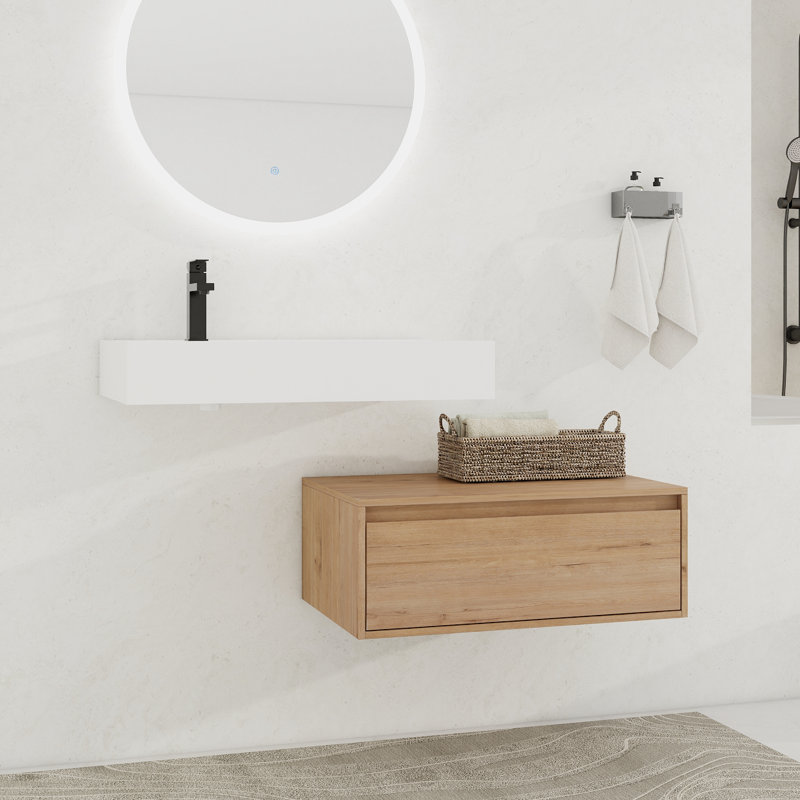 30'' Wall Mounted Single Bathroom Vanity With Resin Vanity Top