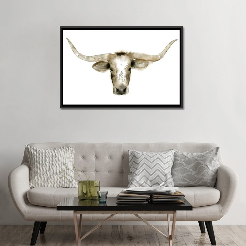 «Longhorn Steer I» par Grace Popp, impression sur toile tendue sur châssis, H 32 po x l 48 po x P 1,5 po, Pas de tapis