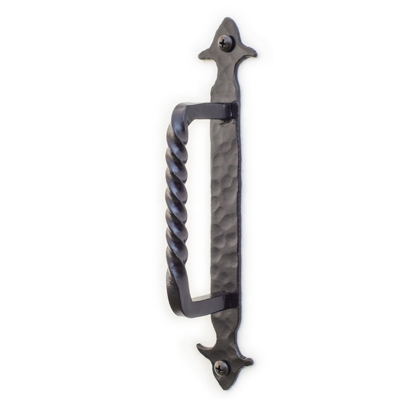 8" Black Hammered & Twisted Wrought Iron Door Handle