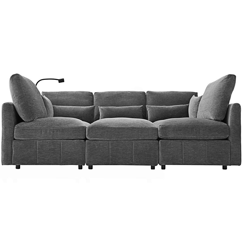 Modern Sectional Sofa, Modular Sofa, U-shaped Sofa Couch with a Movable Ottoman and Two USB Ports and a Phone Holder, Gray