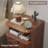 Mid Century Modern Nightstand, Fluted End Table With Open Shelf and Storage Cabinet, Curved Round Edge Wood Bedside Table with Slide Doors, Walnut (1PC)-119360975-120593306