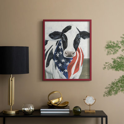 «American Cow II», reproduction encadrée - bois massif