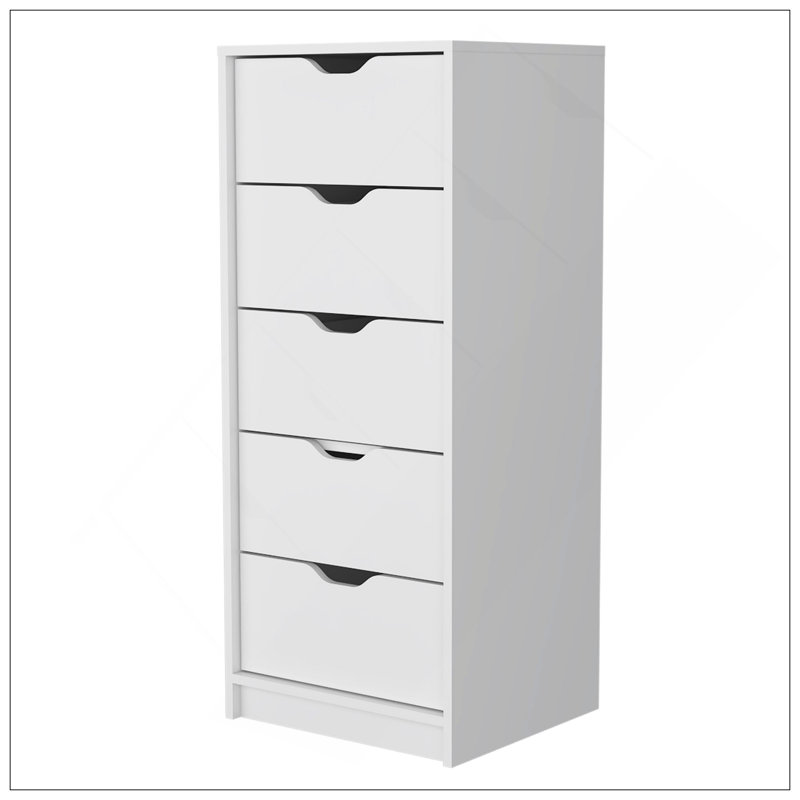 Commode 5 tiroirs, commode haute, Blanc