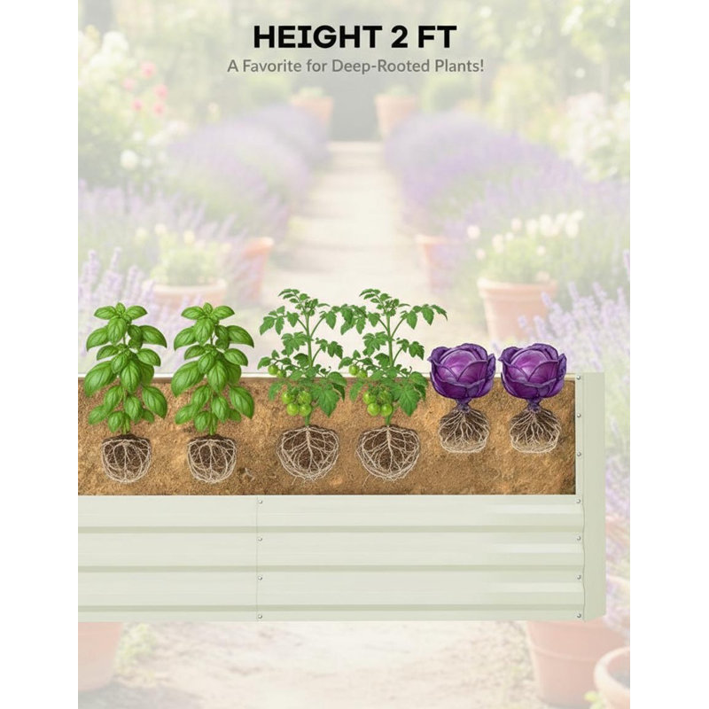 24" Tall Galvanized Raised Garden Bed, Beige, 24" H x 72" W x 36" D, 1