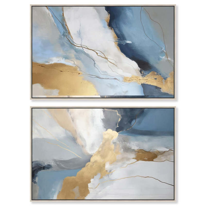 Ensemble de 2 œuvres d'art sur toile Conn Connied Myst, H 16 po x l 24 po, Encadrement argenté