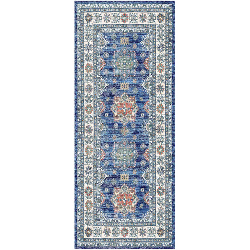 Tapis blanc / bleu / beige performance tissé à la machine / tissé à la machine Sykesville, Tapis de couloir 1 pi 10 po x 5 pi
