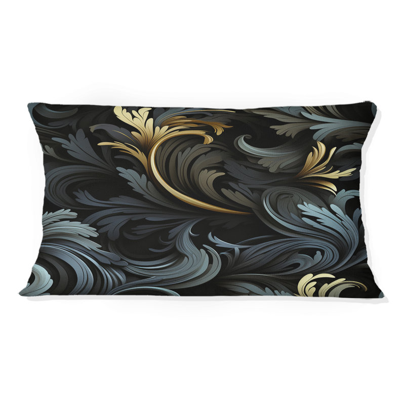 Paisley noir et or élégant ébène - Coussin décoratif abstrait corail récif multicolore azur - Coussin