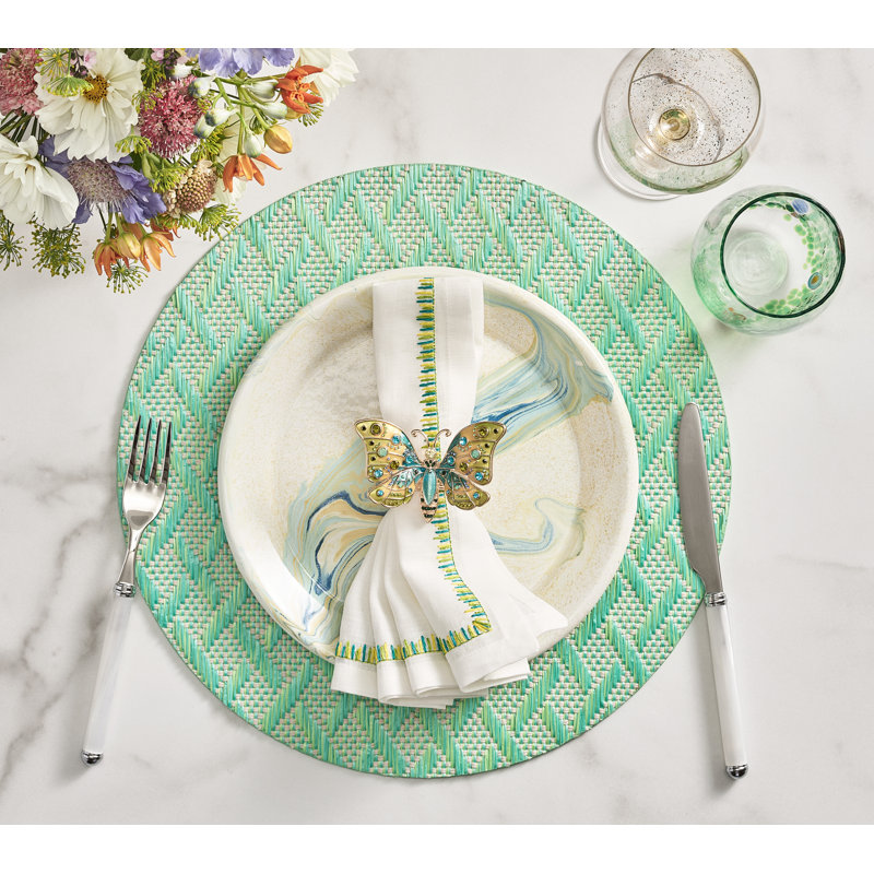 Basketweave Placemat, Marine/Lime