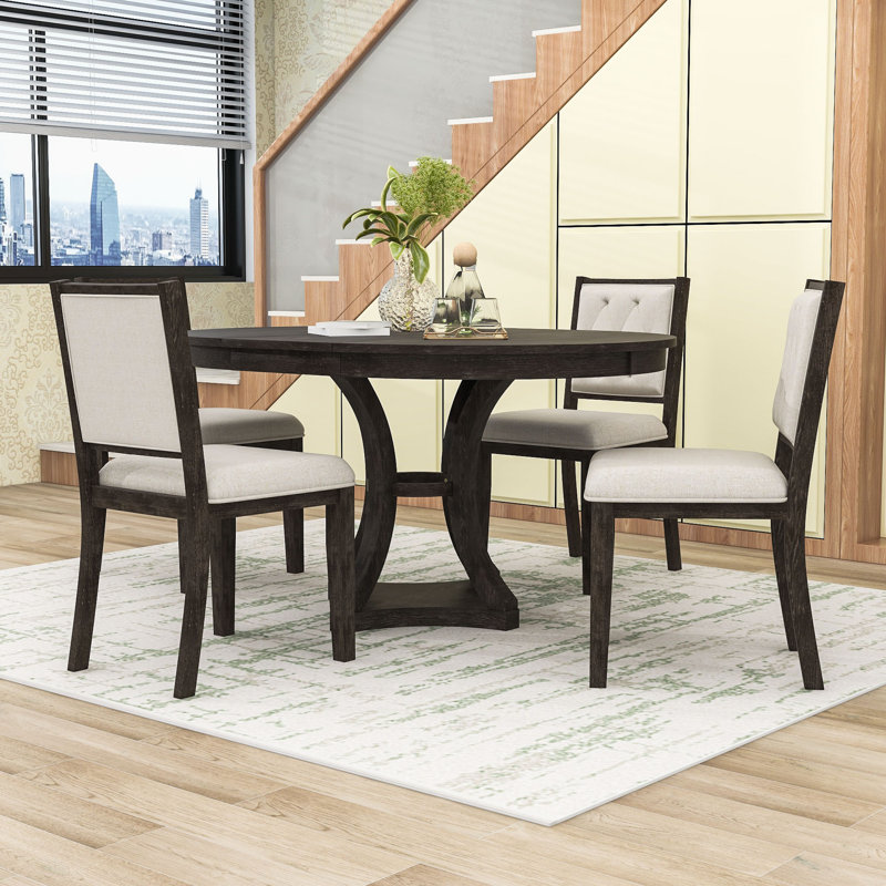 Ensemble de table de salle à manger extensible 5 pièces avec rallonge amovible et 4 chaises rembourrées, Espresso