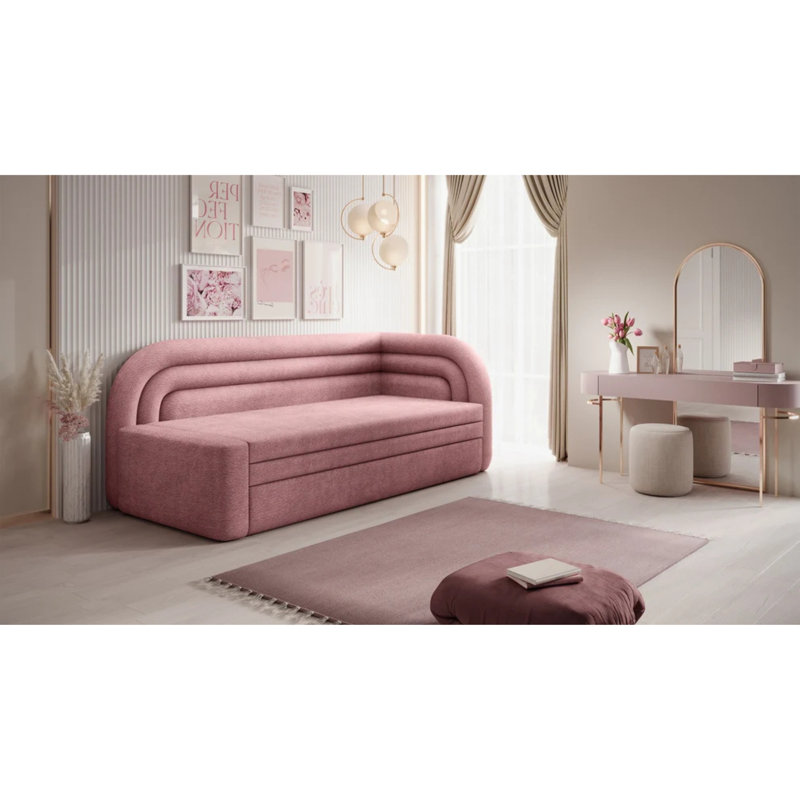 Canapé-lit coffre Fabillo - Rose poudré, Rosé, Orienté vers le côté droit