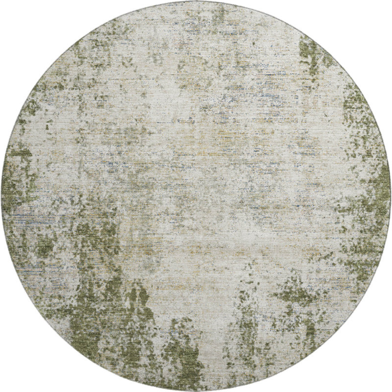 Premium Machine Washable Prisco Olive Rug, Round 8'