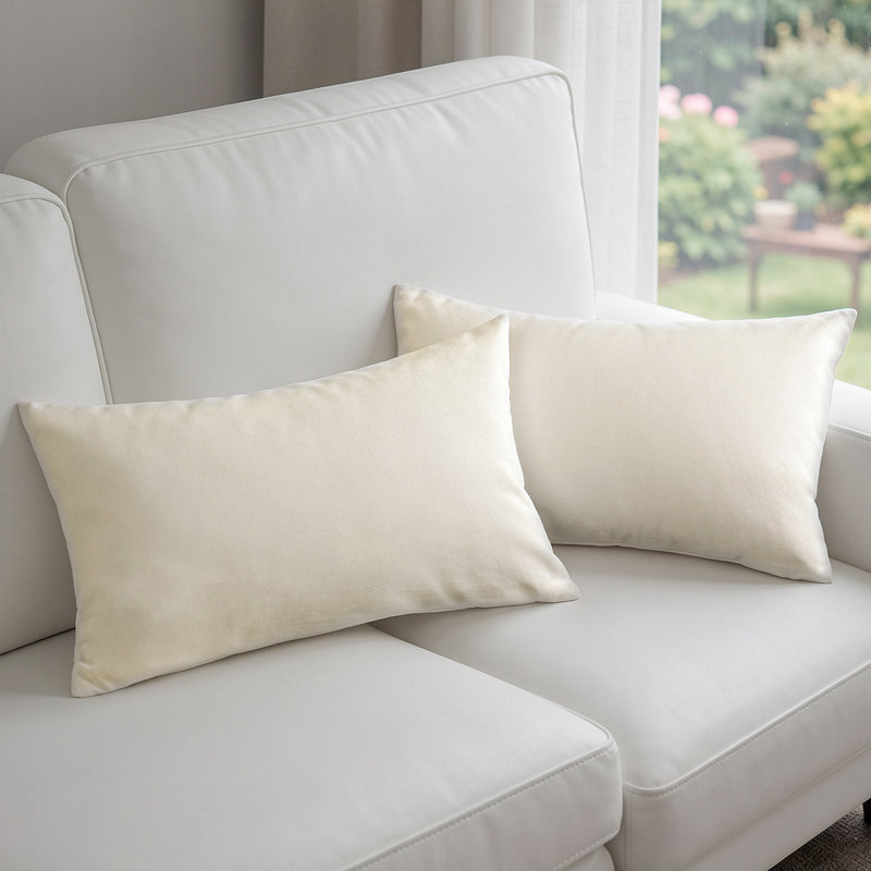 Ensemble de housses de coussin lombaire en velours 12 po x 20 po, taies décoratives douces, Offwhite, Pillow Cover