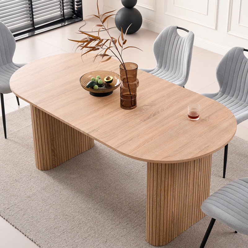 70.8" Oval Dining Table For 4, Modern Farmhouse Kitchen Table For 6, Rustic Large Dinner Table For Dining Reception Room, Oak