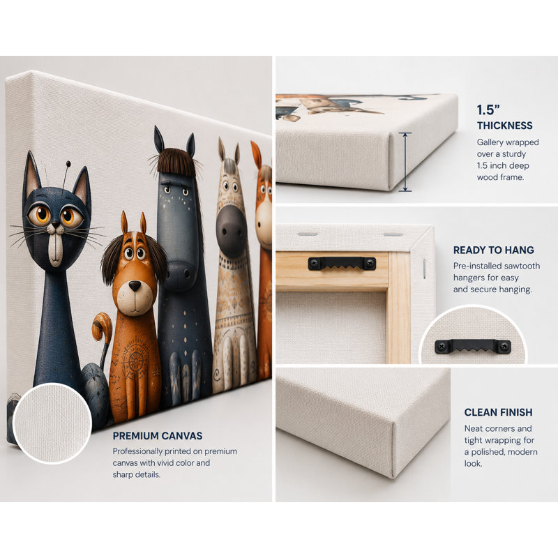 Whimsical Animal Lineup Wrapped Canvas Wall Art, 27.5" H x 55" W