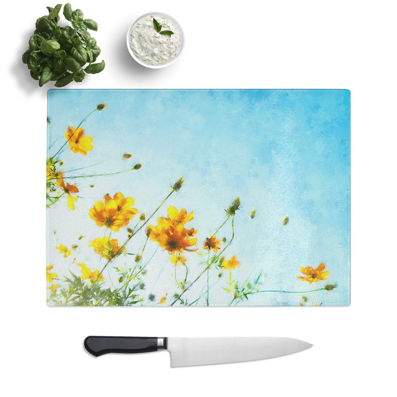 Tempered Glass Flowers Painting Chopping Board, 20 cm x 28.5 cm