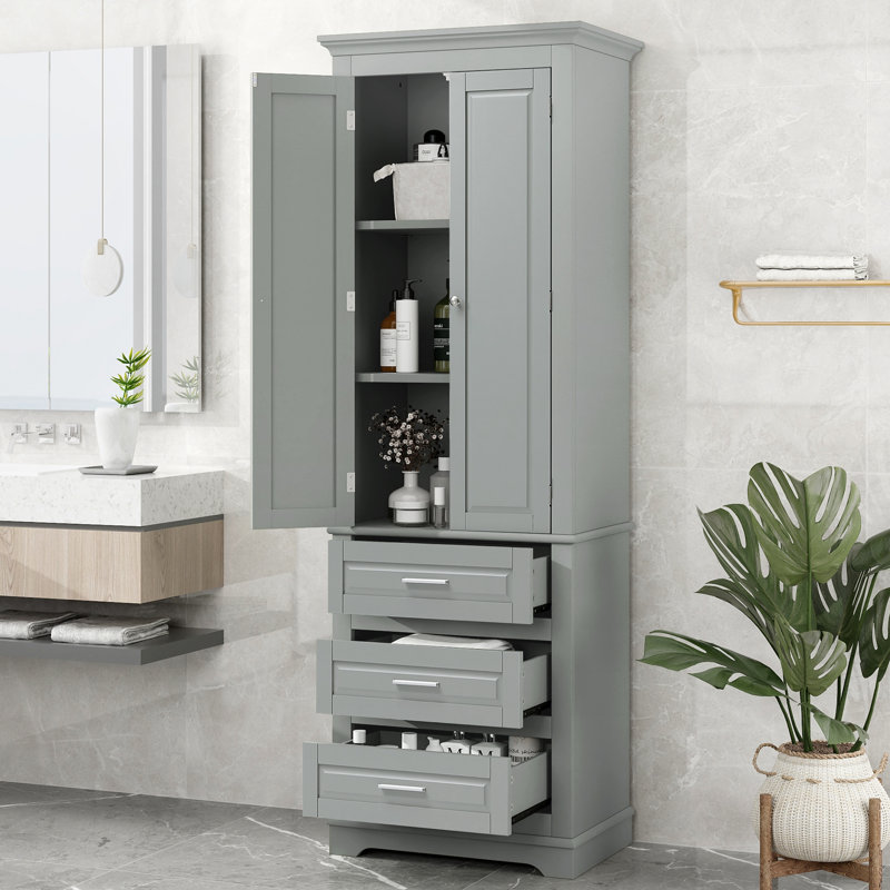 Armoire de rangement haute avec trois tiroirs pour salle de bain / bureau, gris, buffet, Gris