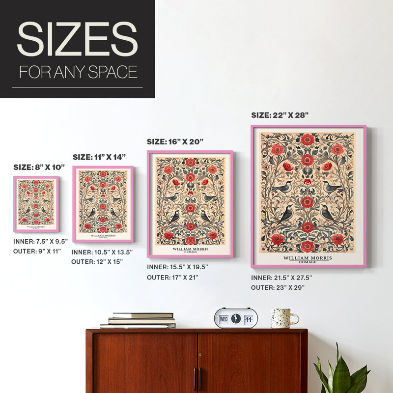 WM MORRIS Series CCCXLIX Framed Print - Solid Wood, H 15 po x l 12 po, Rose