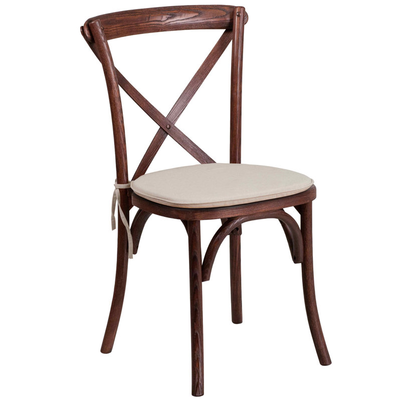 Chaise de bistro empilable à dossier croisé en bois avec coussin Aroust Series, Acajou, 1