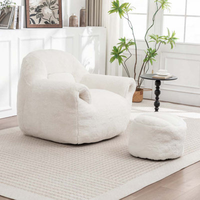 Faux Fur Bean Bag Chair With Ottoman