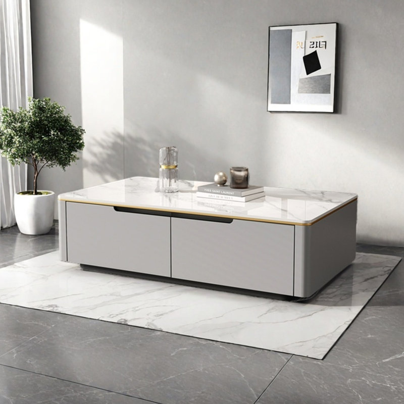 Simple rectangular rock table, 15" H x 47.2" L x 23.6" W, White, Gray