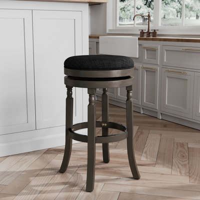 Tabouret de bar blanc de 30 po, siège en tissu gris anthracite, fabrication en bois franc robuste, fonction pivotante, coussin de 2,5 po d'épaisseur, pour la cuisine ou la finition et le tissu, fabrication, fonction du siège, mousse