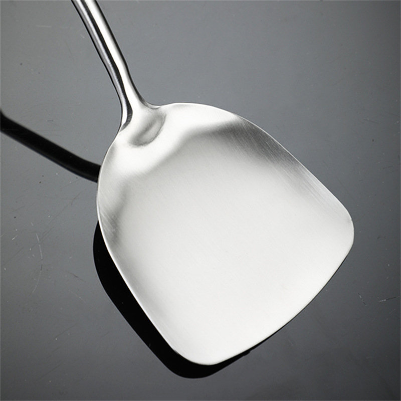 6 ustensiles de cuisine en acier inoxydable 304 avec poignées en bois épais - Spatule, cuillère rainurée et louche