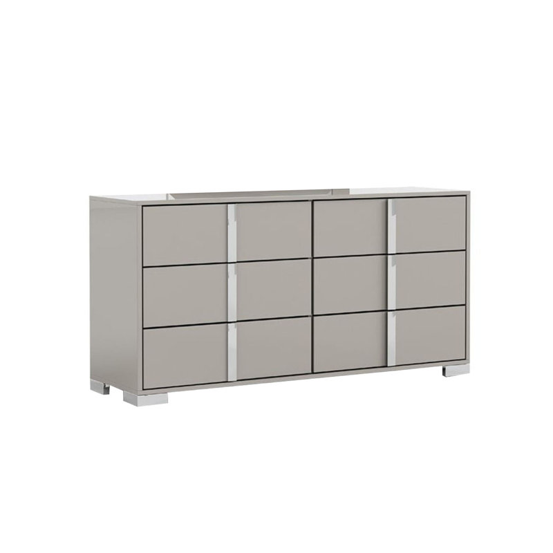 Grande commode Suni, bois taupe clair avec finition UV, 6 tiroirs, Taupe clair / chrome