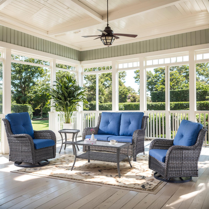 Carolina 4-Person Square Outdoor Conversation Set With Loveseat And Swivel Glide Chair, Blue