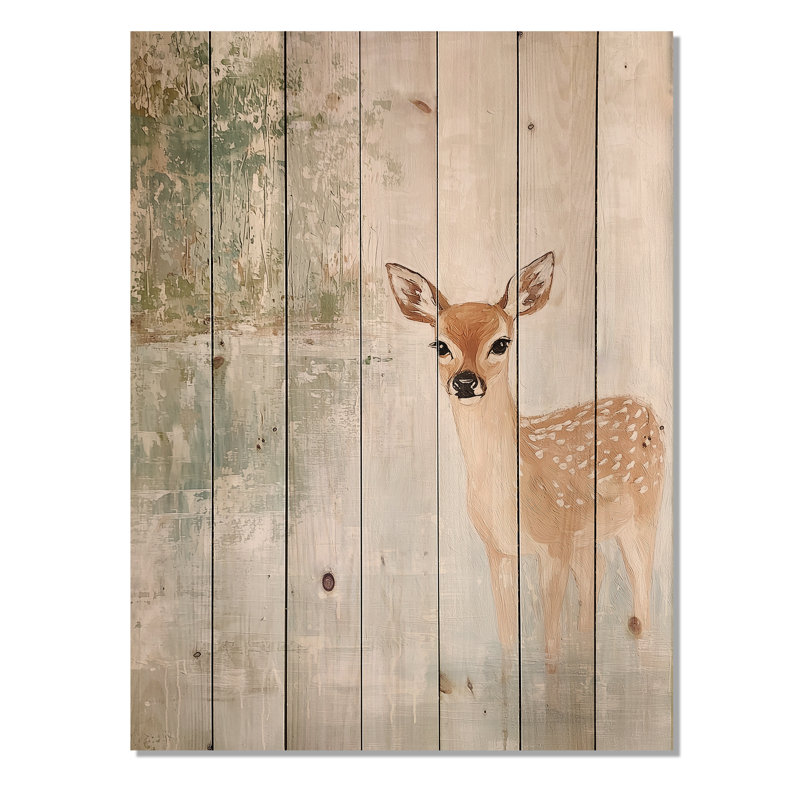 Cerf au bord du lac, campagne II, impression sur bois bleu moderne sur bois de pin naturel, H 40 po x l 30 po