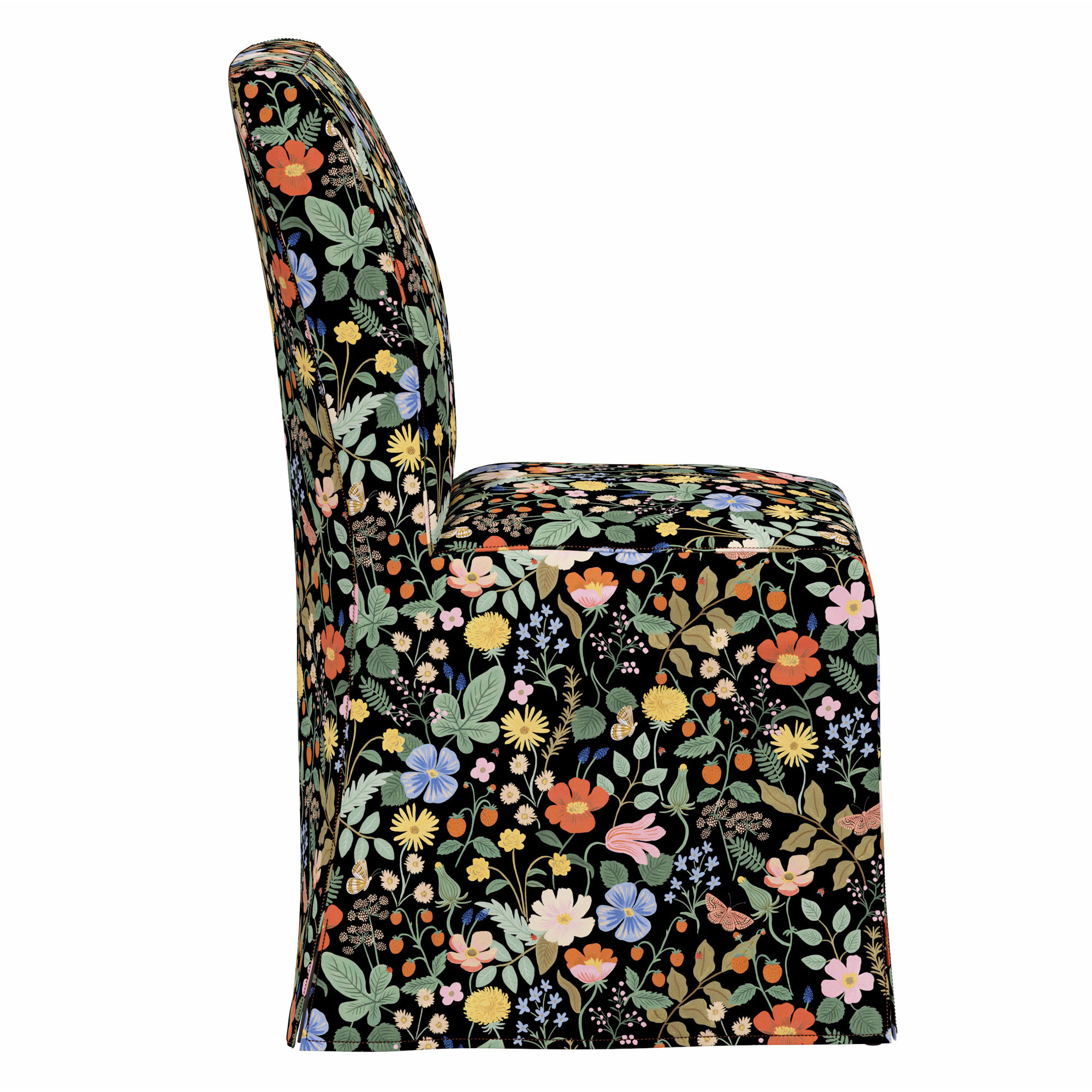 Frances Slipcover Dining Chair, Rpc Stawberry Fields Black Linen