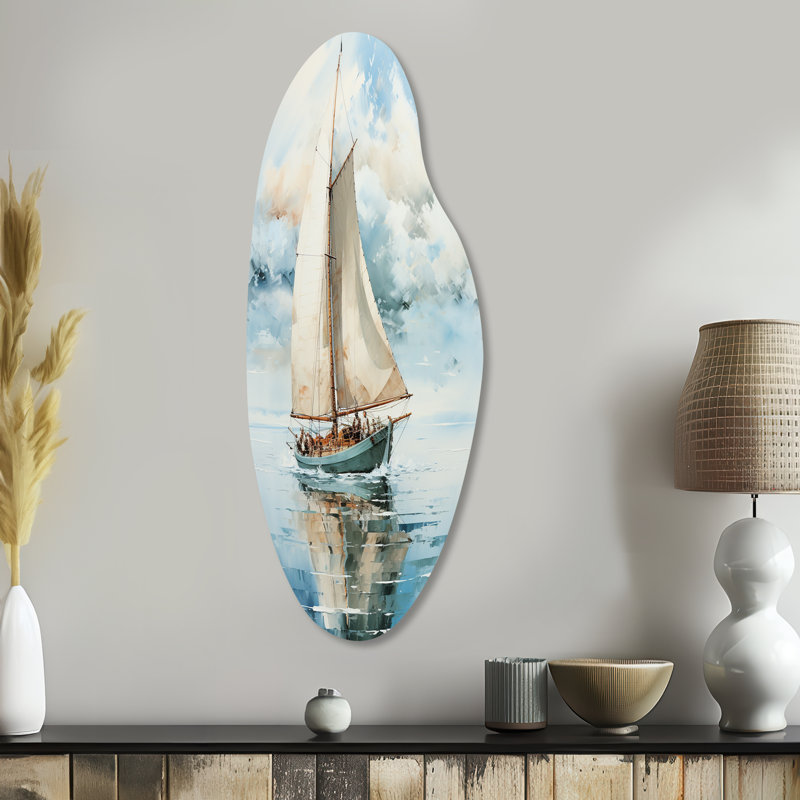 Minimalisme voilier Serene II - voilier de bateau, art mural asymétrique en métal, H 38 po x l 15 po