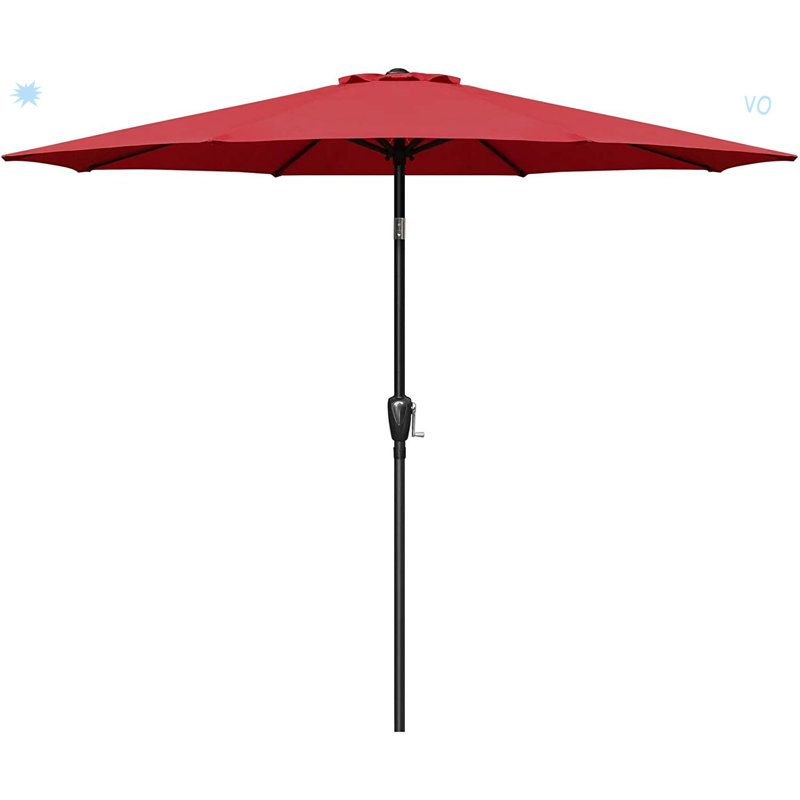 Parasol de marché extérieur 9 pi avec bouton inclinable, manivelle et 8 nervures robustes pour le jardin, Rouge