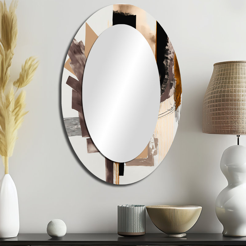Warm Watercolor Abstract I - Black Oval Wall Mirror Decor, 36" x 24"