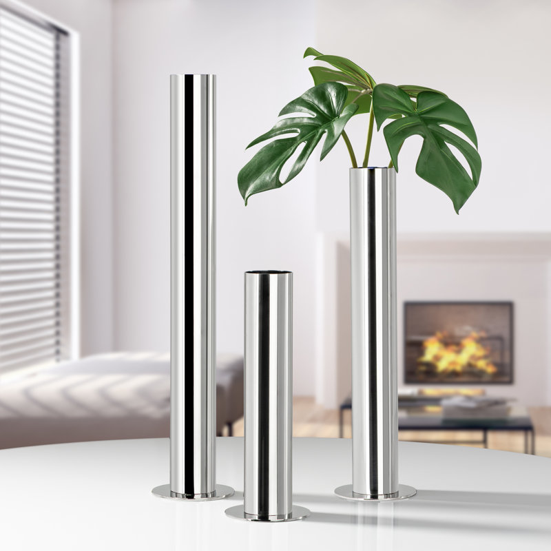  Ensemble de 3 vases cylindriques en acier inoxydable faits à la main Hatcher (10 po, 14 po, 18 po), Argent