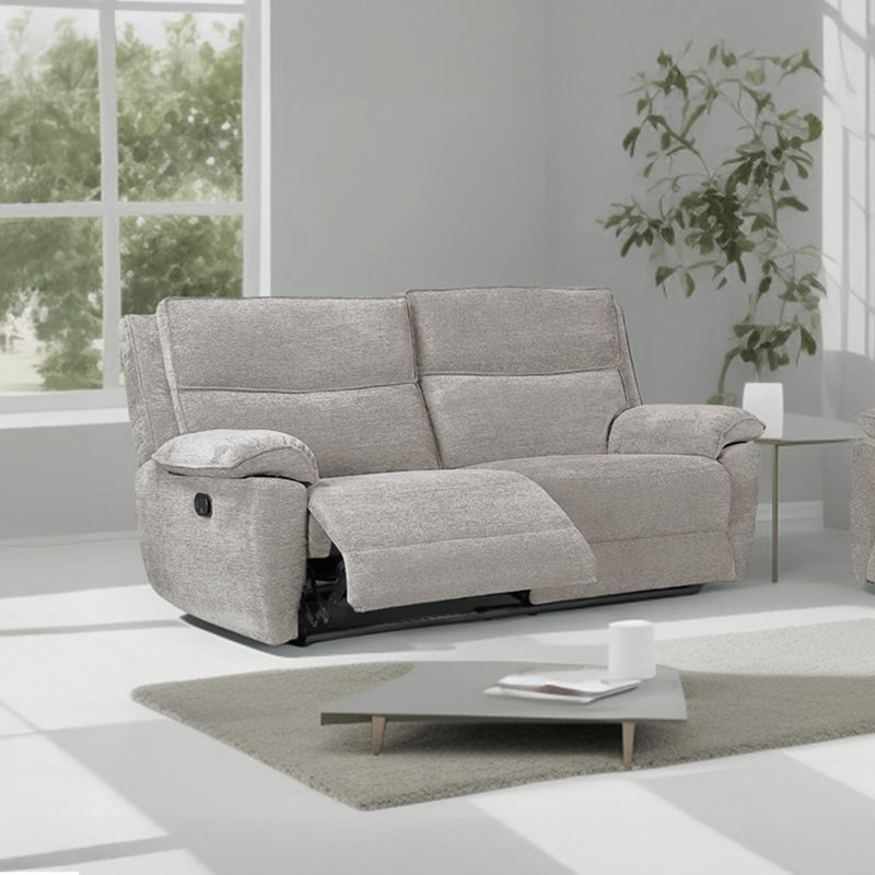 Berthony 3 Seater Chenille Reclining Sofa, Light Grey
